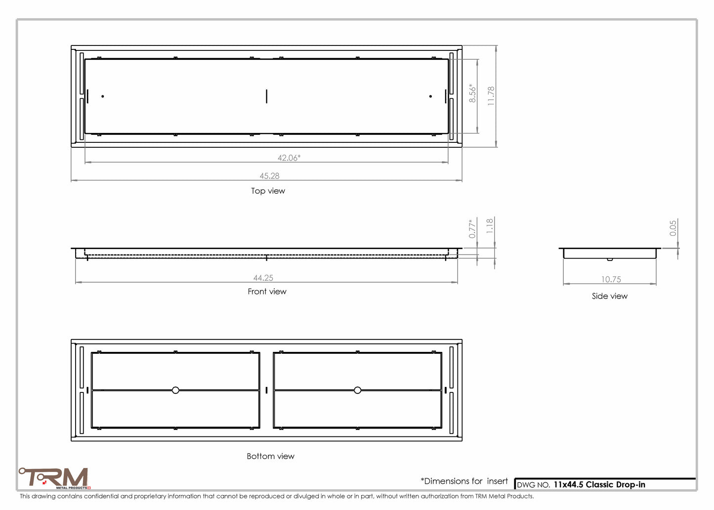 11x44.5 - Classic Drop-in Air Vent, Flush Floor-Matching, All Metal, Floor Vent Cover - TRM Metal  44.5x11