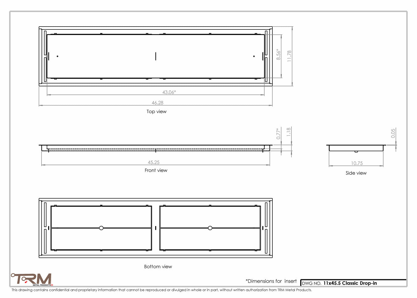 11x45.5 - Classic Drop-in Air Vent, Flush Floor-Matching, All Metal, Floor Vent Cover - TRM Metal  45.5x11