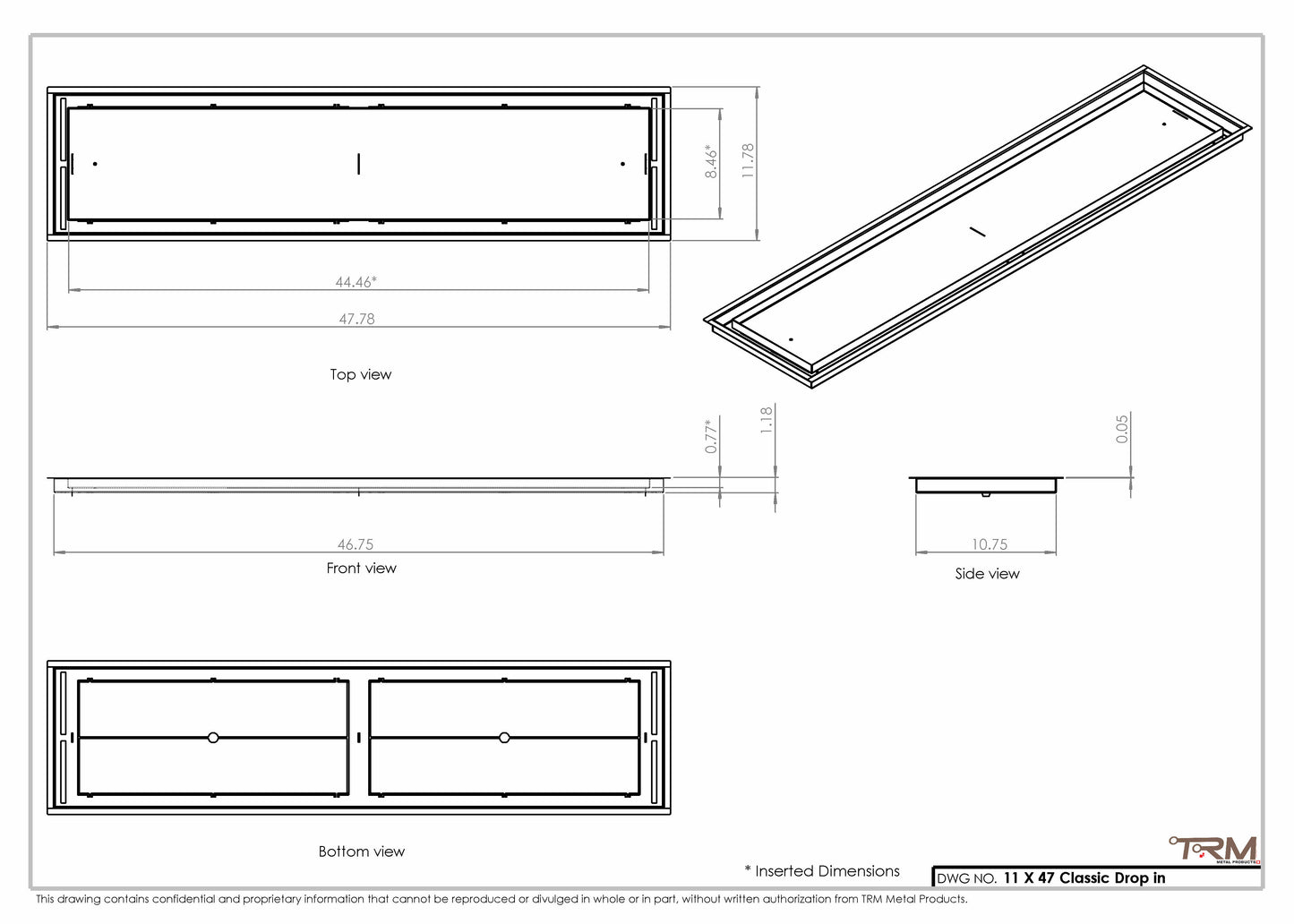 11x47 Classic Drop-in Air Vent, Flush Floor-Matching, All Metal, Floor Vent Cover 47x11
