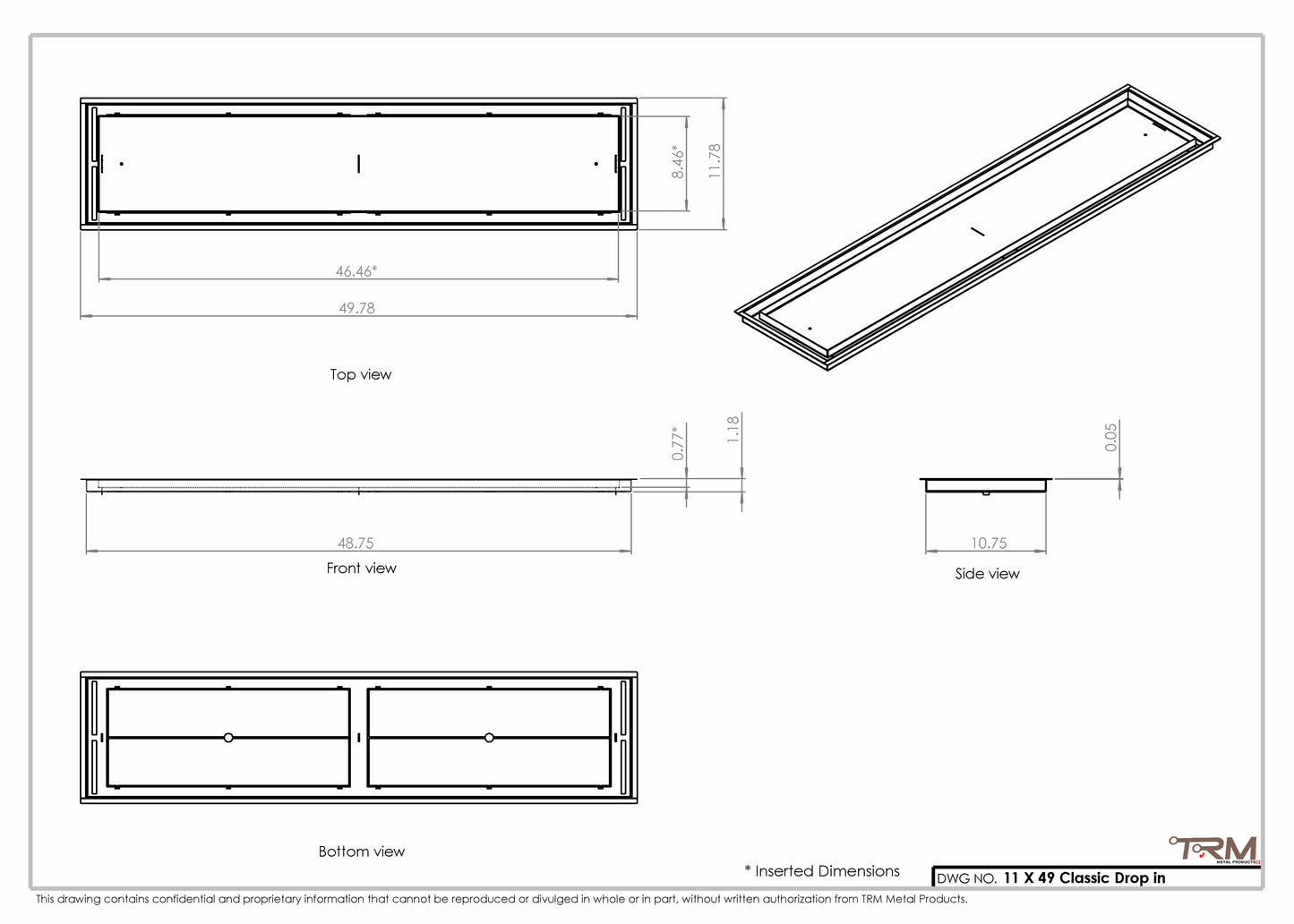 11x49 Classic Drop-in Air Vent, Flush Floor-Matching, All Metal, Floor Vent Cover 49x11