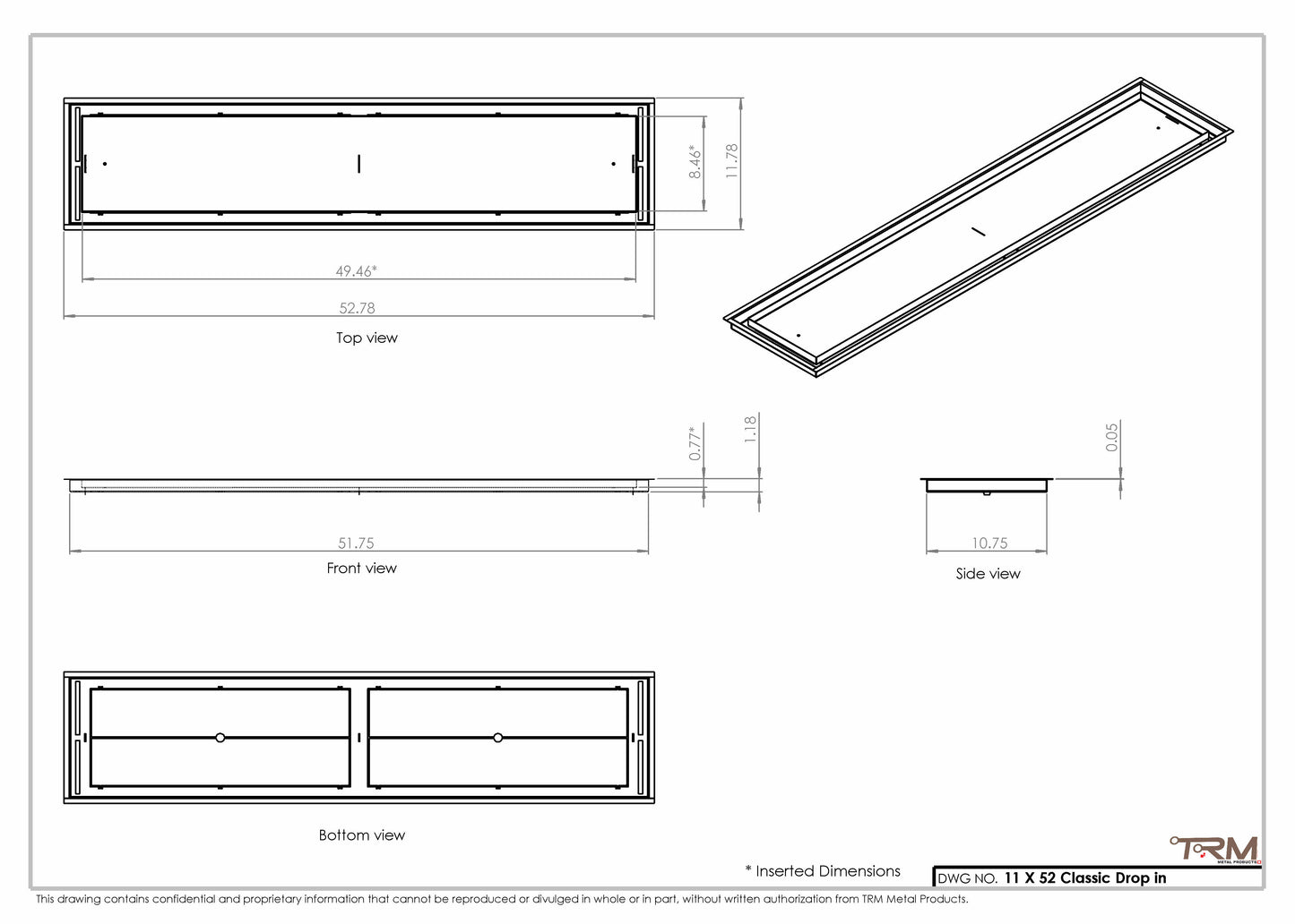 11x52 Classic Drop-in Air Vent, Flush Floor-Matching, All Metal, Floor Vent Cover 52x11