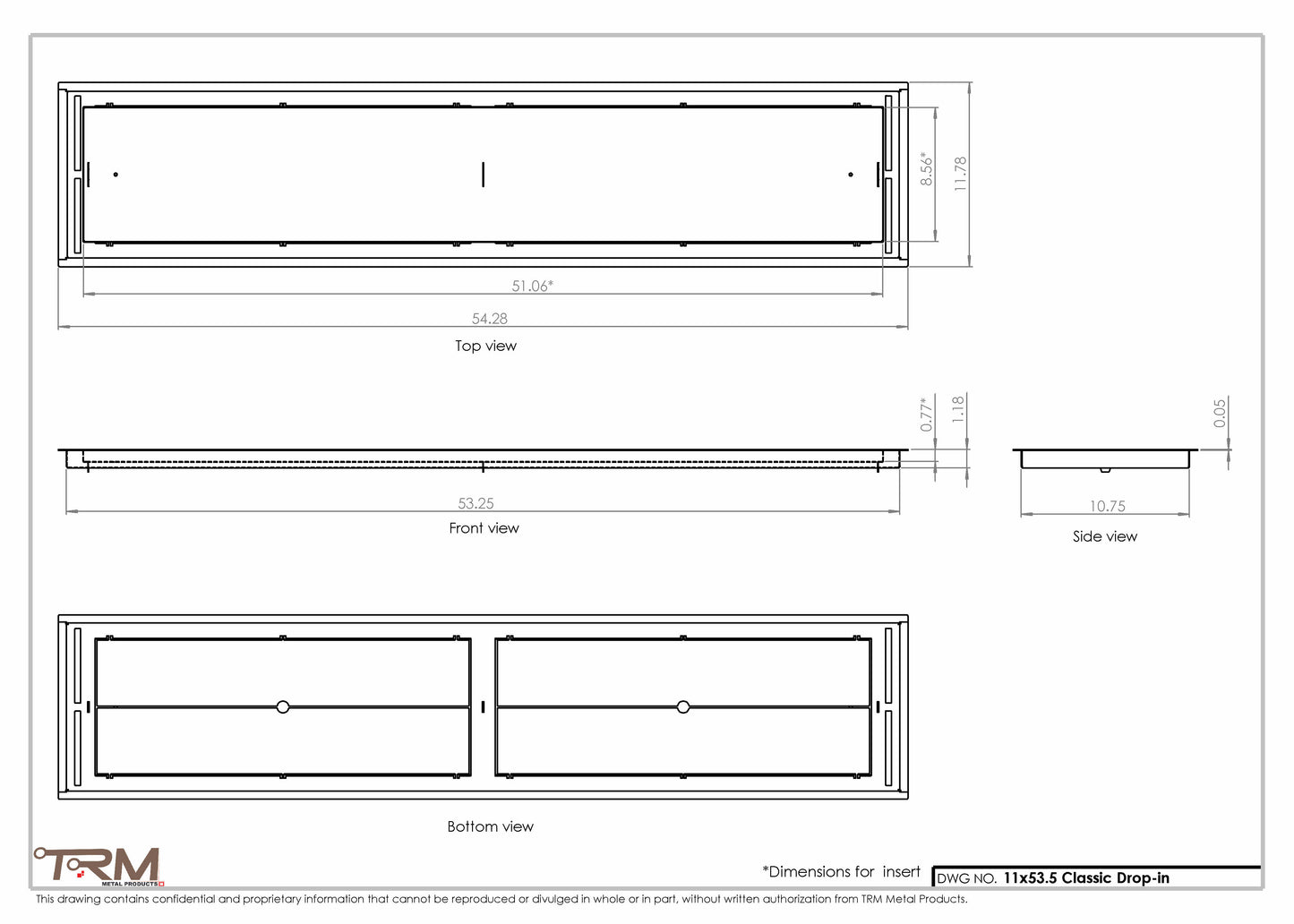 11x53.5 - Classic Drop-in Air Vent, Flush Floor-Matching, All Metal, Floor Vent Cover - TRM Metal  53.5x11