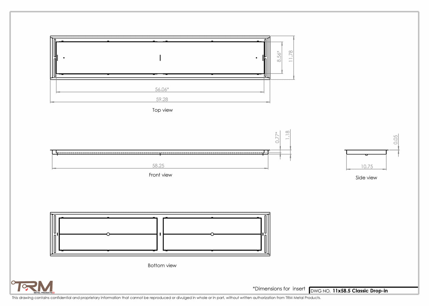 11x58.5 - Classic Drop-in Air Vent, Flush Floor-Matching, All Metal, Floor Vent Cover - TRM Metal  58.5x11