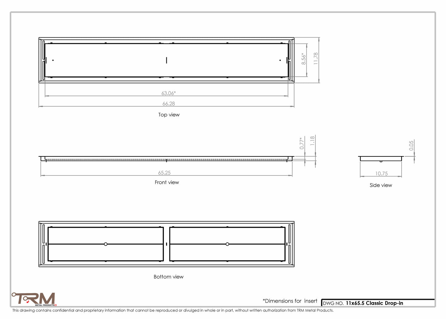 11x65.5 - Classic Drop-in Air Vent, Flush Floor-Matching, All Metal, Floor Vent Cover - TRM Metal  65.5x11