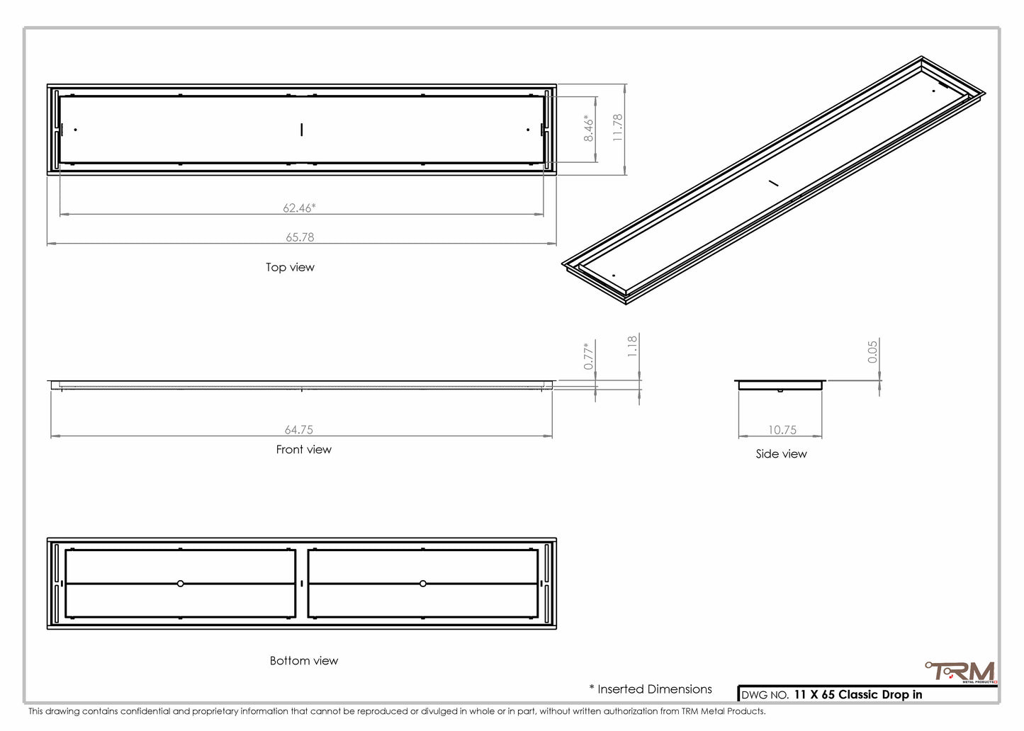 11x65 Classic Drop-in Air Vent, Flush Floor-Matching, All Metal, Floor Vent Cover 65x11
