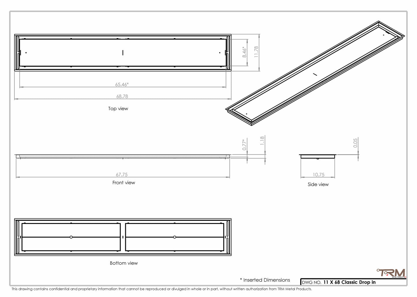 11x68 Classic Drop-in Air Vent, Flush Floor-Matching, All Metal, Floor Vent Cover 68x11