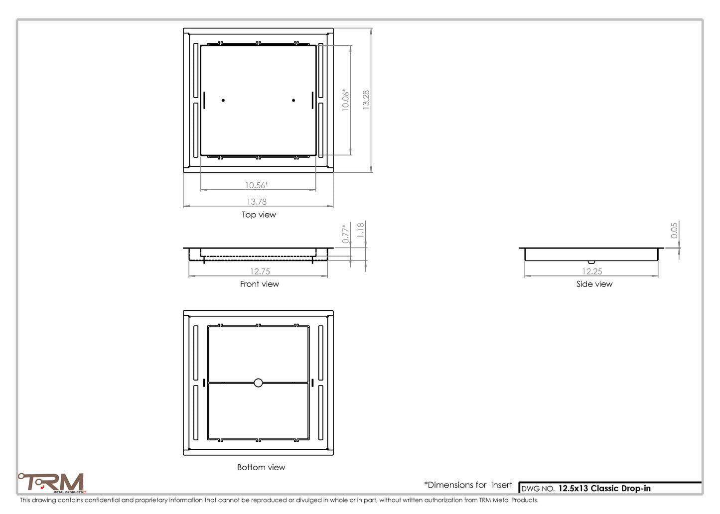 12.5x13 - Classic Drop-in Air Vent, Flush Floor-Matching, All Metal, Floor Vent Cover - TRM Metal  13x12.5