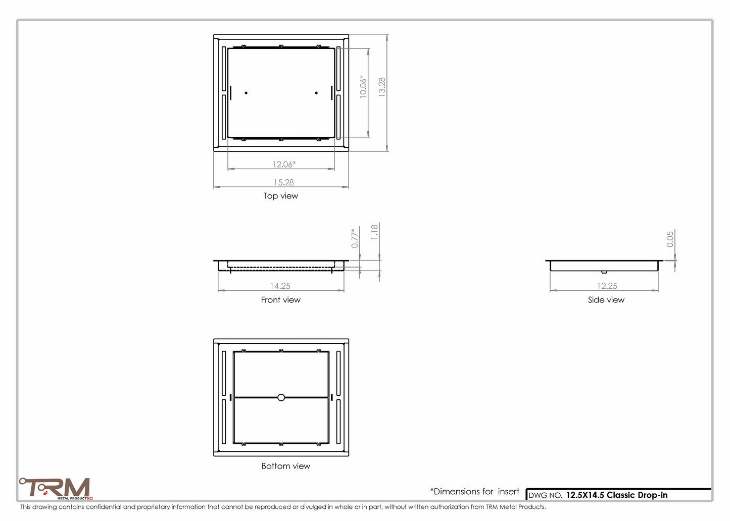 12.5x14.5 - Classic Drop-in Air Vent, Flush Floor-Matching, All Metal, Floor Vent Cover - TRM Metal  14.5x12.5