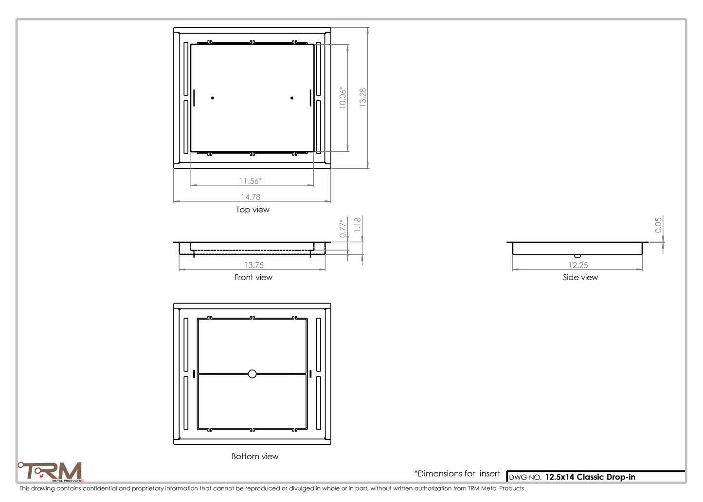 12.5x14 - Classic Drop-in Air Vent, Flush Floor-Matching, All Metal, Floor Vent Cover - TRM Metal  14x12.5
