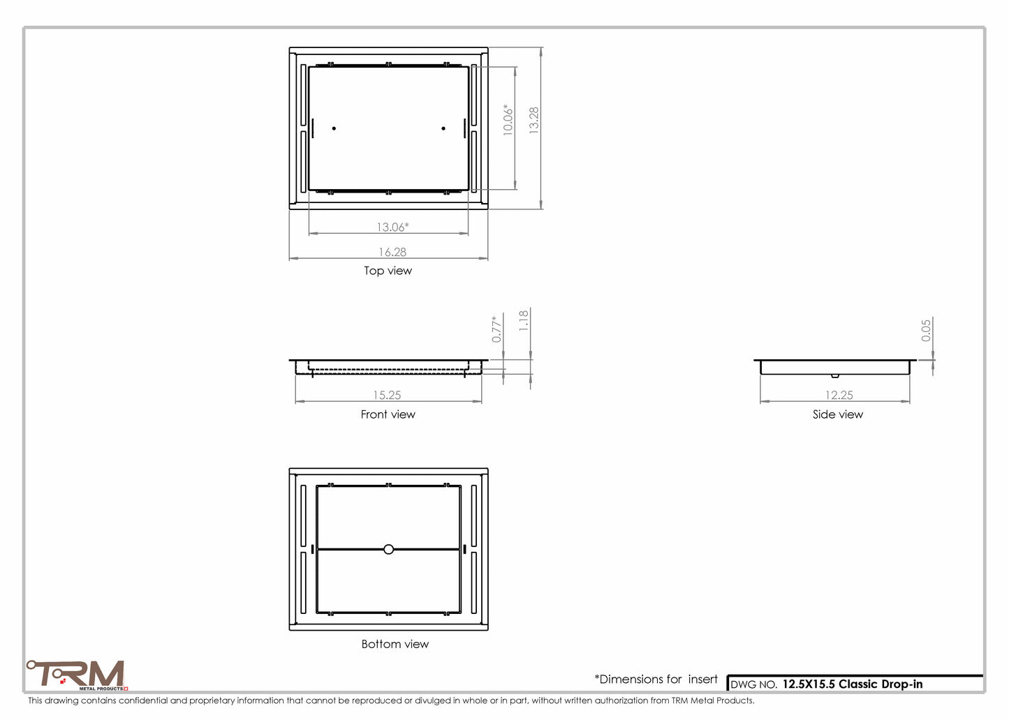 12.5x15.5 - Classic Drop-in Air Vent, Flush Floor-Matching, All Metal, Floor Vent Cover - TRM Metal  15.5x12.5