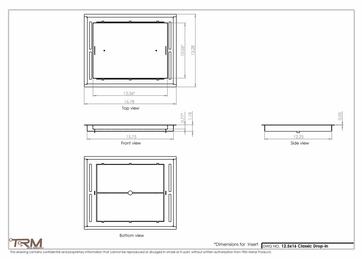 12.5x16 - Classic Drop-in Air Vent, Flush Floor-Matching, All Metal, Floor Vent Cover - TRM Metal  16x12.5