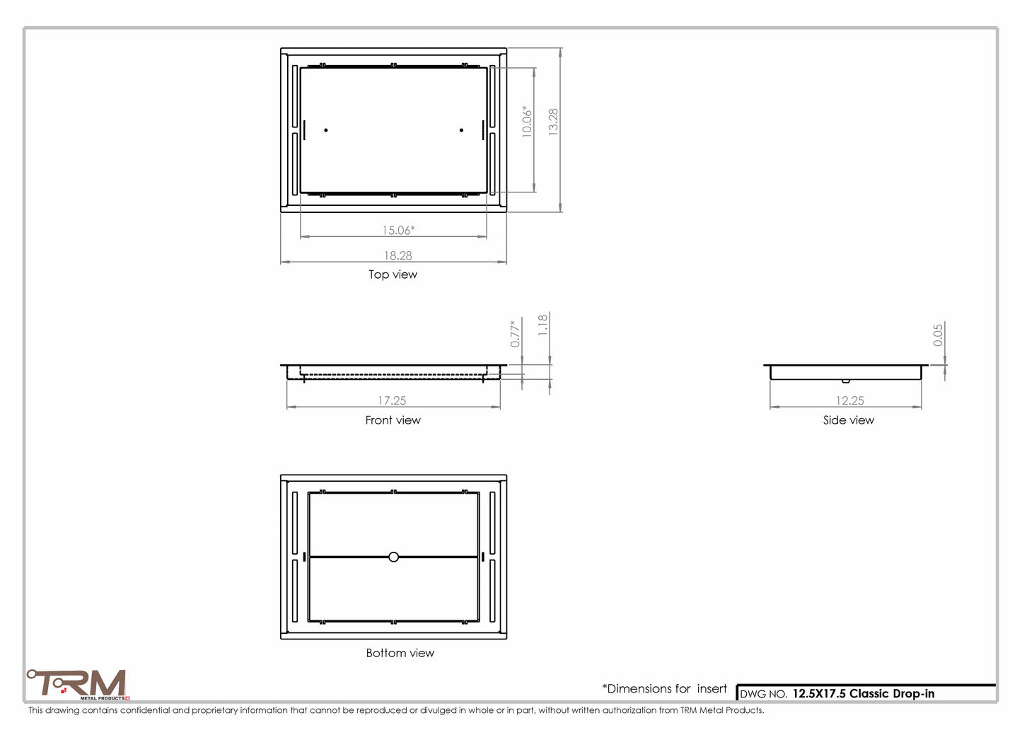 12.5x17.5 - Classic Drop-in Air Vent, Flush Floor-Matching, All Metal, Floor Vent Cover - TRM Metal  17.5x12.5