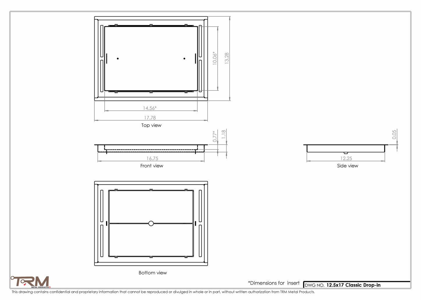 12.5x17 - Classic Drop-in Air Vent, Flush Floor-Matching, All Metal, Floor Vent Cover - TRM Metal  17x12.5