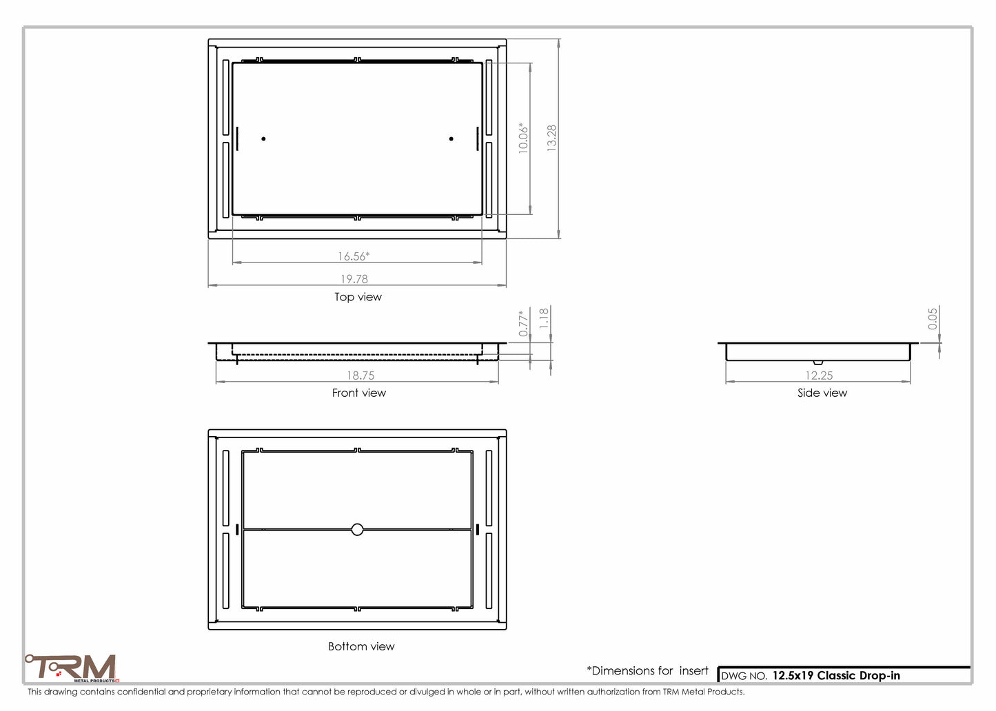12.5x19 - Classic Drop-in Air Vent, Flush Floor-Matching, All Metal, Floor Vent Cover - TRM Metal  19x12.5