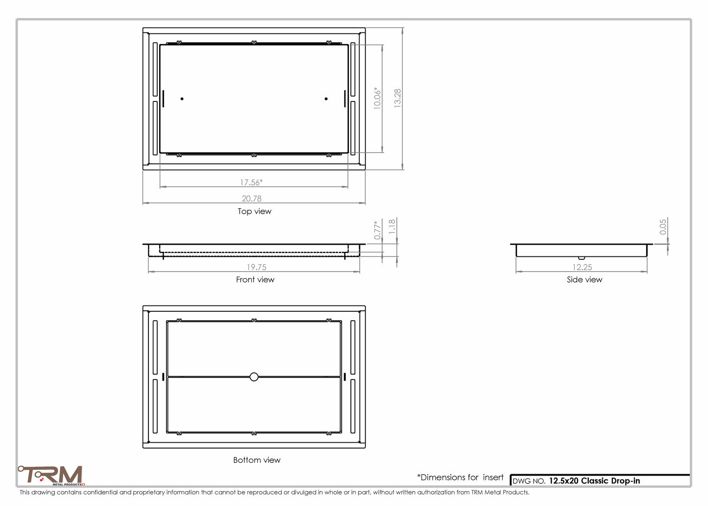 12.5x20 - Classic Drop-in Air Vent, Flush Floor-Matching, All Metal, Floor Vent Cover - TRM Metal  20x12.5