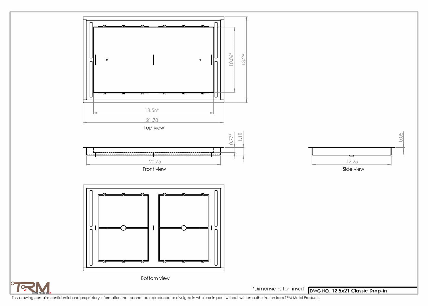 12.5x21 - Classic Drop-in Air Vent, Flush Floor-Matching, All Metal, Floor Vent Cover - TRM Metal  21x12.5