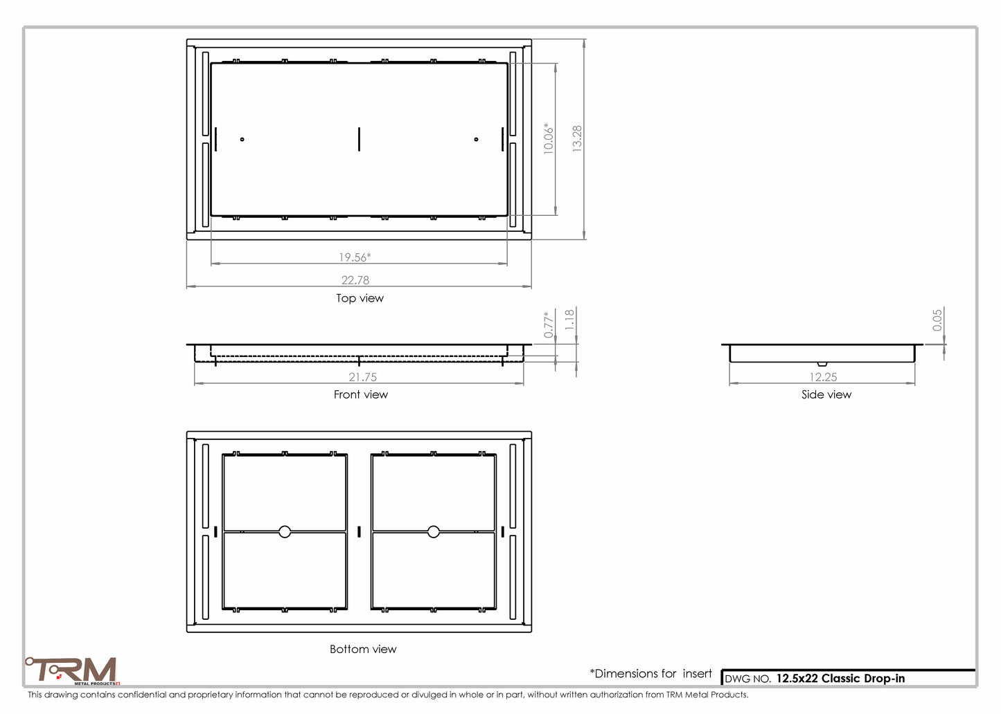 12.5x22 - Classic Drop-in Air Vent, Flush Floor-Matching, All Metal, Floor Vent Cover - TRM Metal  22x12.5