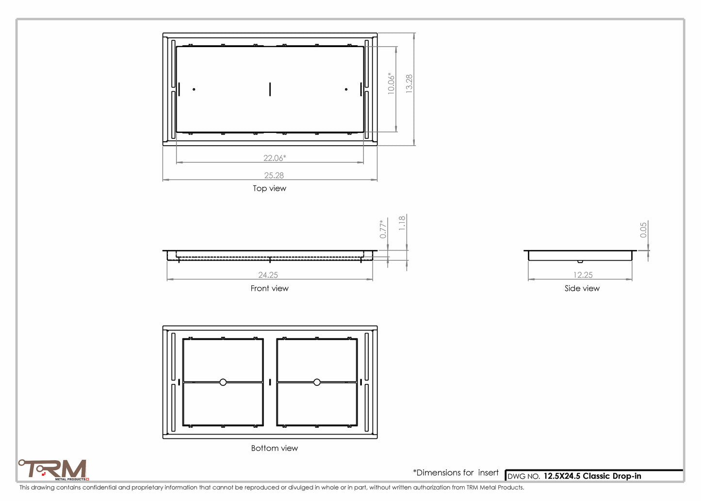 12.5x24.5 - Classic Drop-in Air Vent, Flush Floor-Matching, All Metal, Floor Vent Cover - TRM Metal  24.5x12.5