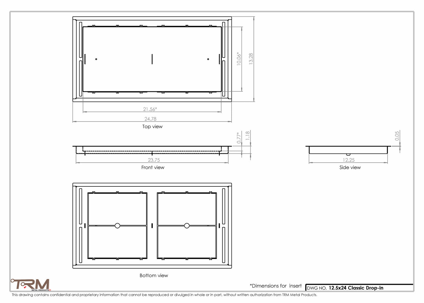 12.5x24 - Classic Drop-in Air Vent, Flush Floor-Matching, All Metal, Floor Vent Cover - TRM Metal  24x12.5