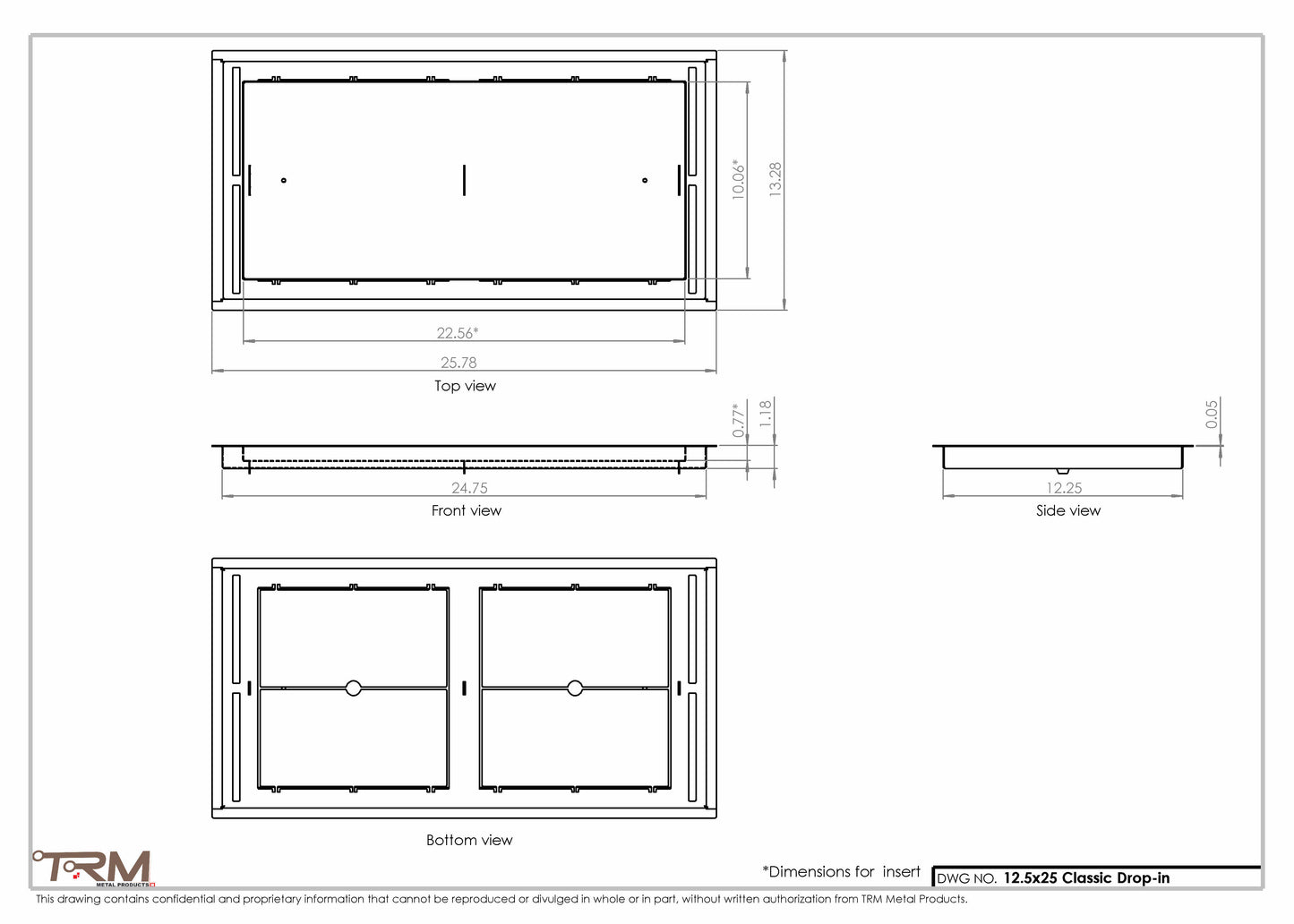 12.5x25 - Classic Drop-in Air Vent, Flush Floor-Matching, All Metal, Floor Vent Cover - TRM Metal  25x12.5