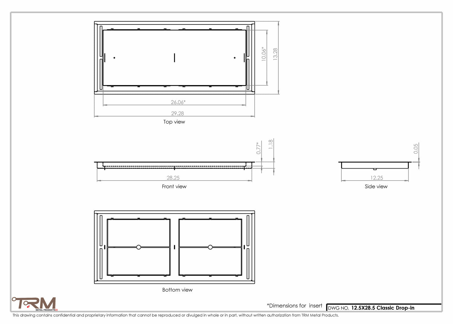 12.5x28.5 - Classic Drop-in Air Vent, Flush Floor-Matching, All Metal, Floor Vent Cover - TRM Metal  28.5x12.5