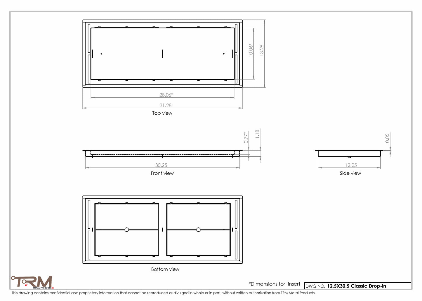 12.5x30.5 - Classic Drop-in Air Vent, Flush Floor-Matching, All Metal, Floor Vent Cover - TRM Metal  30.5x12.5