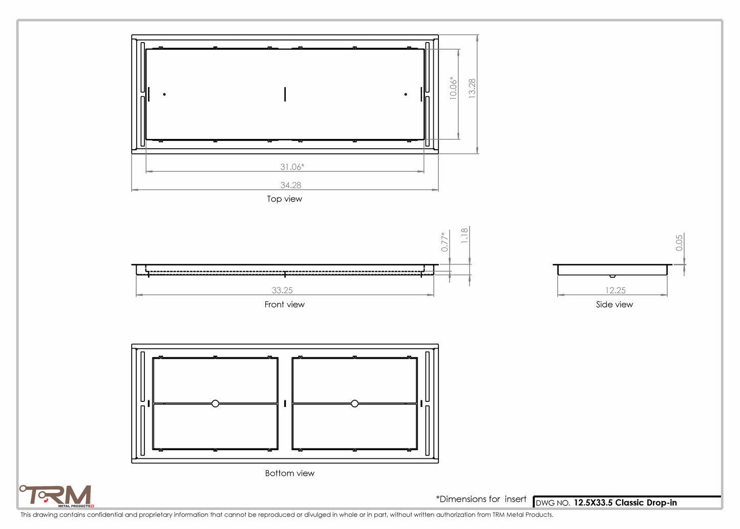 12.5x33.5 - Classic Drop-in Air Vent, Flush Floor-Matching, All Metal, Floor Vent Cover - TRM Metal  33.5x12.5
