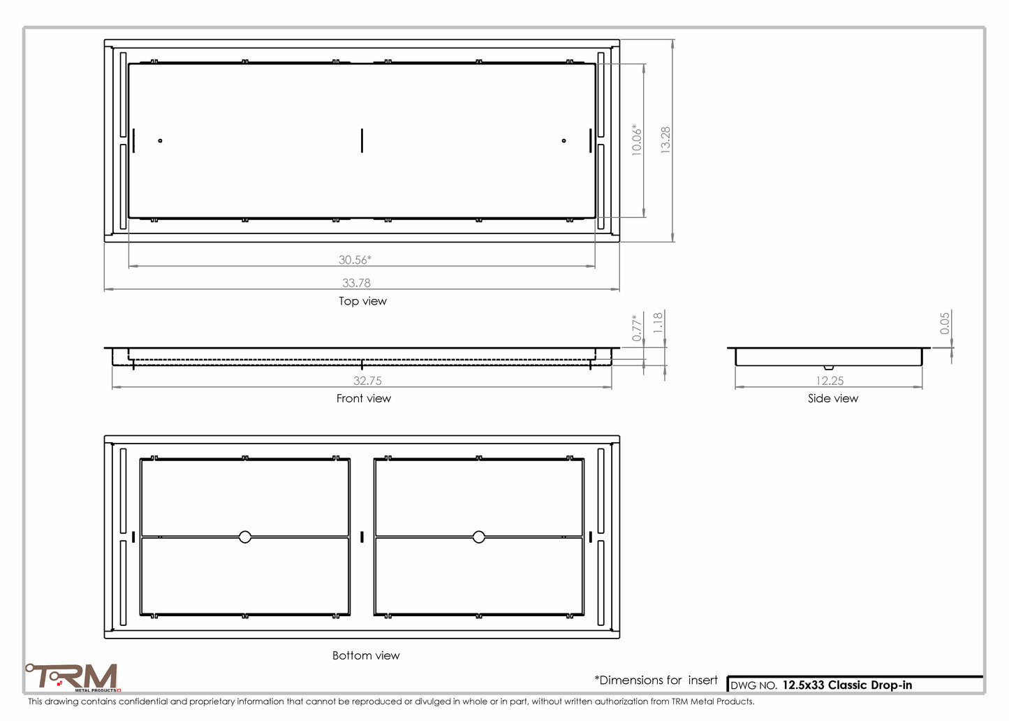 12.5x33 - Classic Drop-in Air Vent, Flush Floor-Matching, All Metal, Floor Vent Cover - TRM Metal  33x12.5