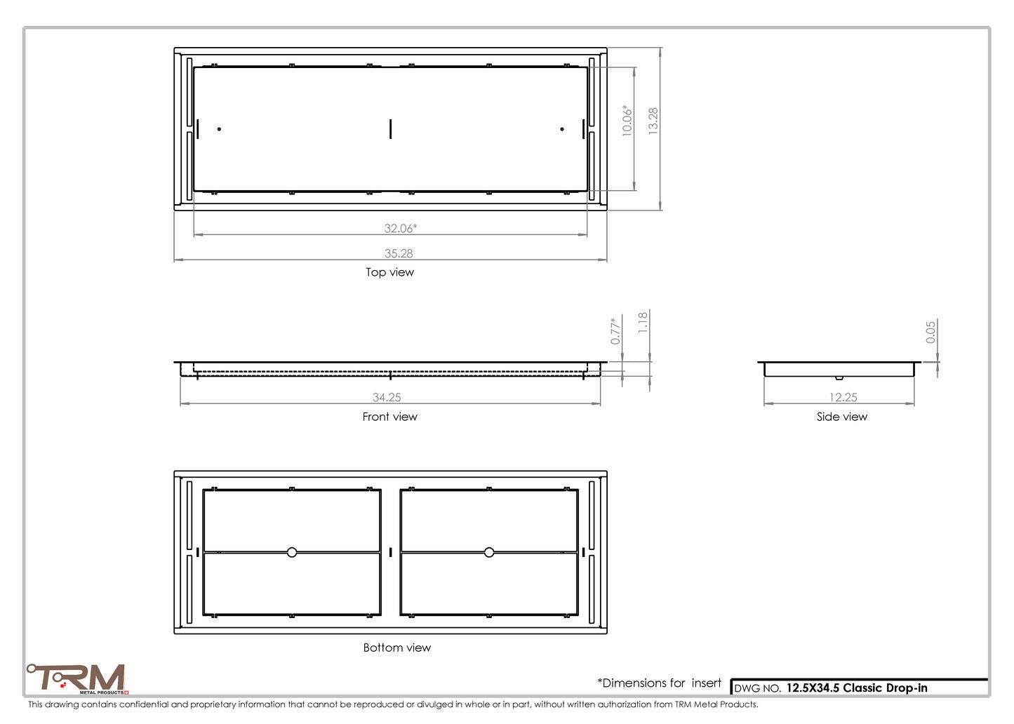 12.5x34.5 - Classic Drop-in Air Vent, Flush Floor-Matching, All Metal, Floor Vent Cover - TRM Metal  34.5x12.5