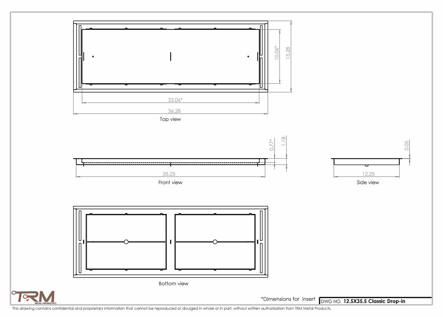 12.5x35.5 - Classic Drop-in Air Vent, Flush Floor-Matching, All Metal, Floor Vent Cover - TRM Metal  35.5x12.5