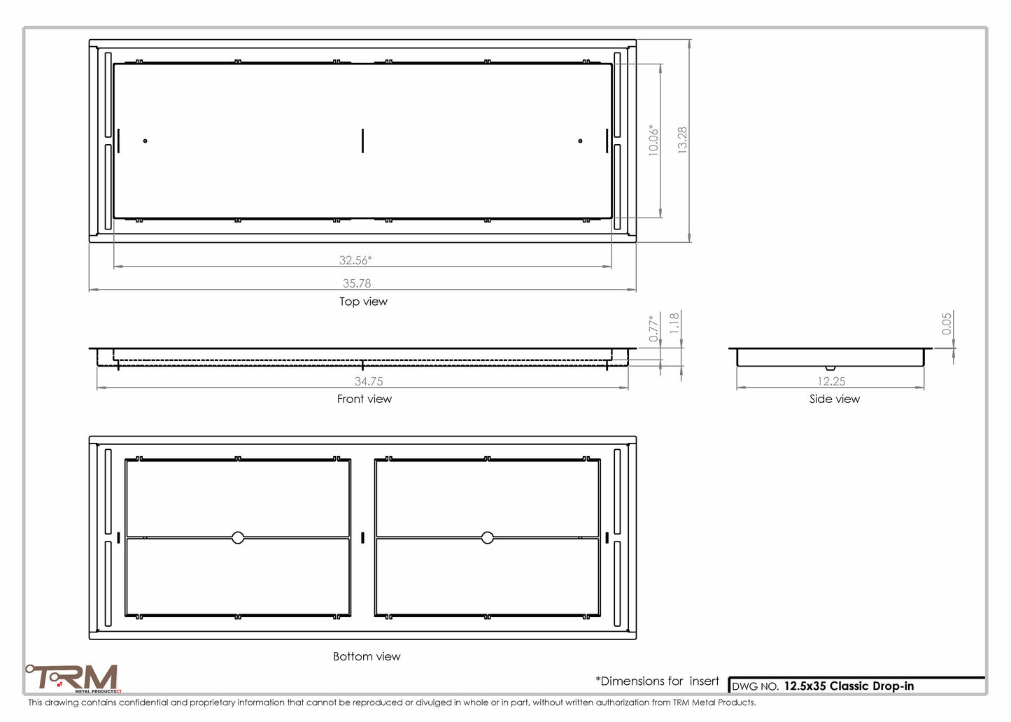 12.5x35 - Classic Drop-in Air Vent, Flush Floor-Matching, All Metal, Floor Vent Cover - TRM Metal  35x12.5