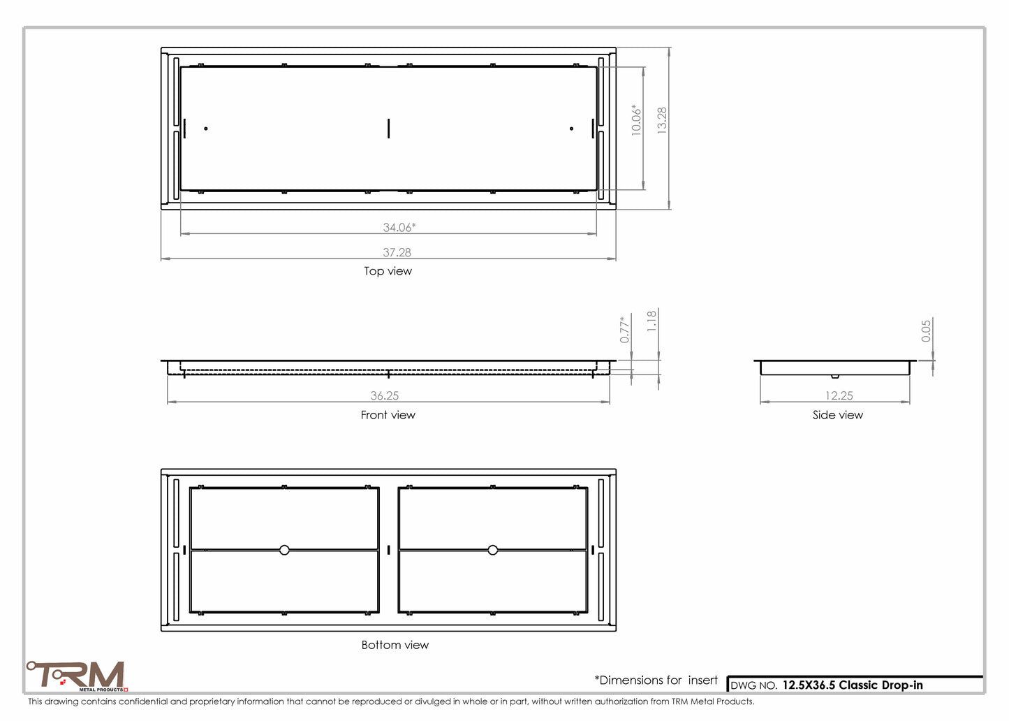 12.5x36.5 - Classic Drop-in Air Vent, Flush Floor-Matching, All Metal, Floor Vent Cover - TRM Metal  36.5x12.5