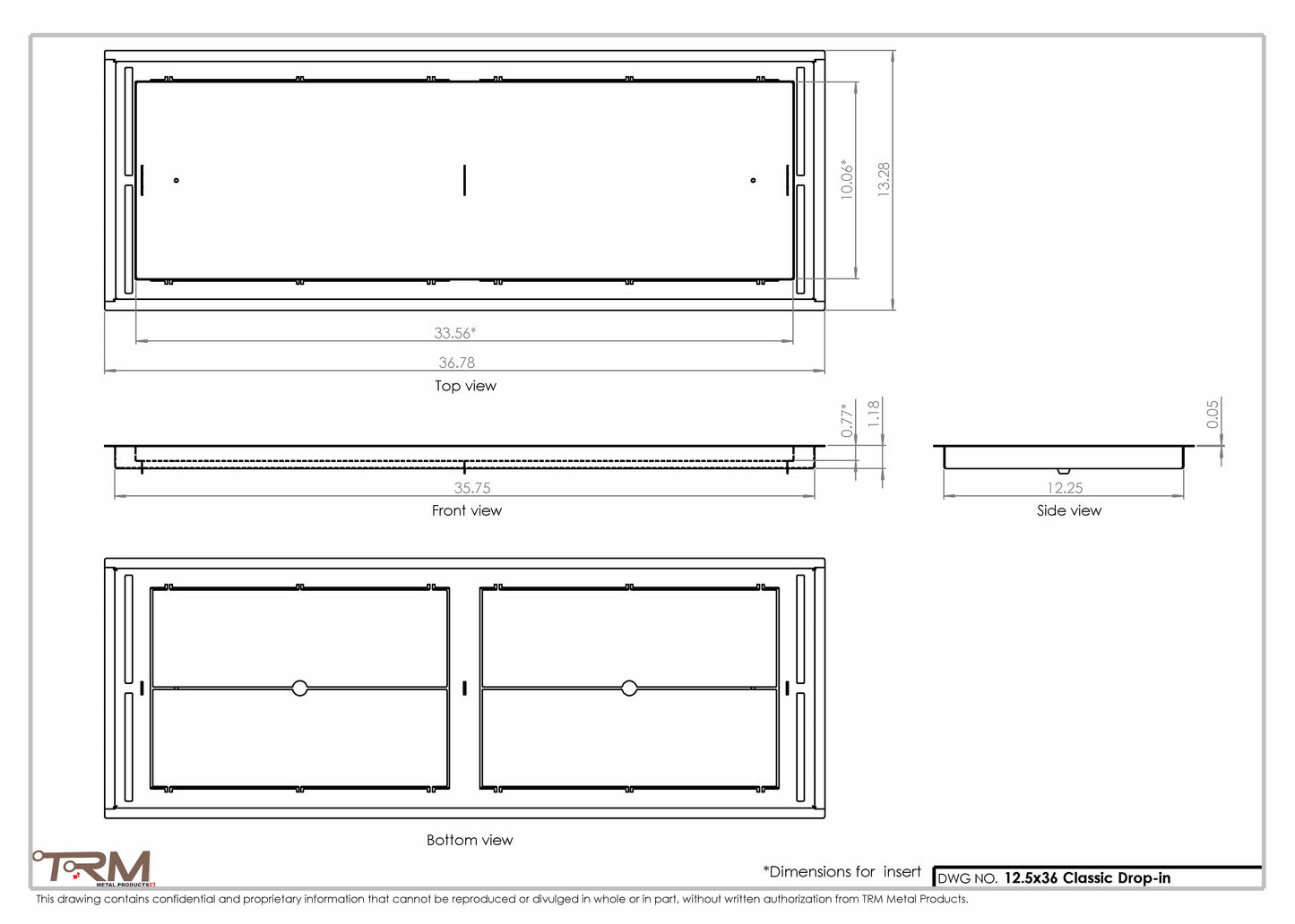 12.5x36 - Classic Drop-in Air Vent, Flush Floor-Matching, All Metal, Floor Vent Cover - TRM Metal  36x12.5