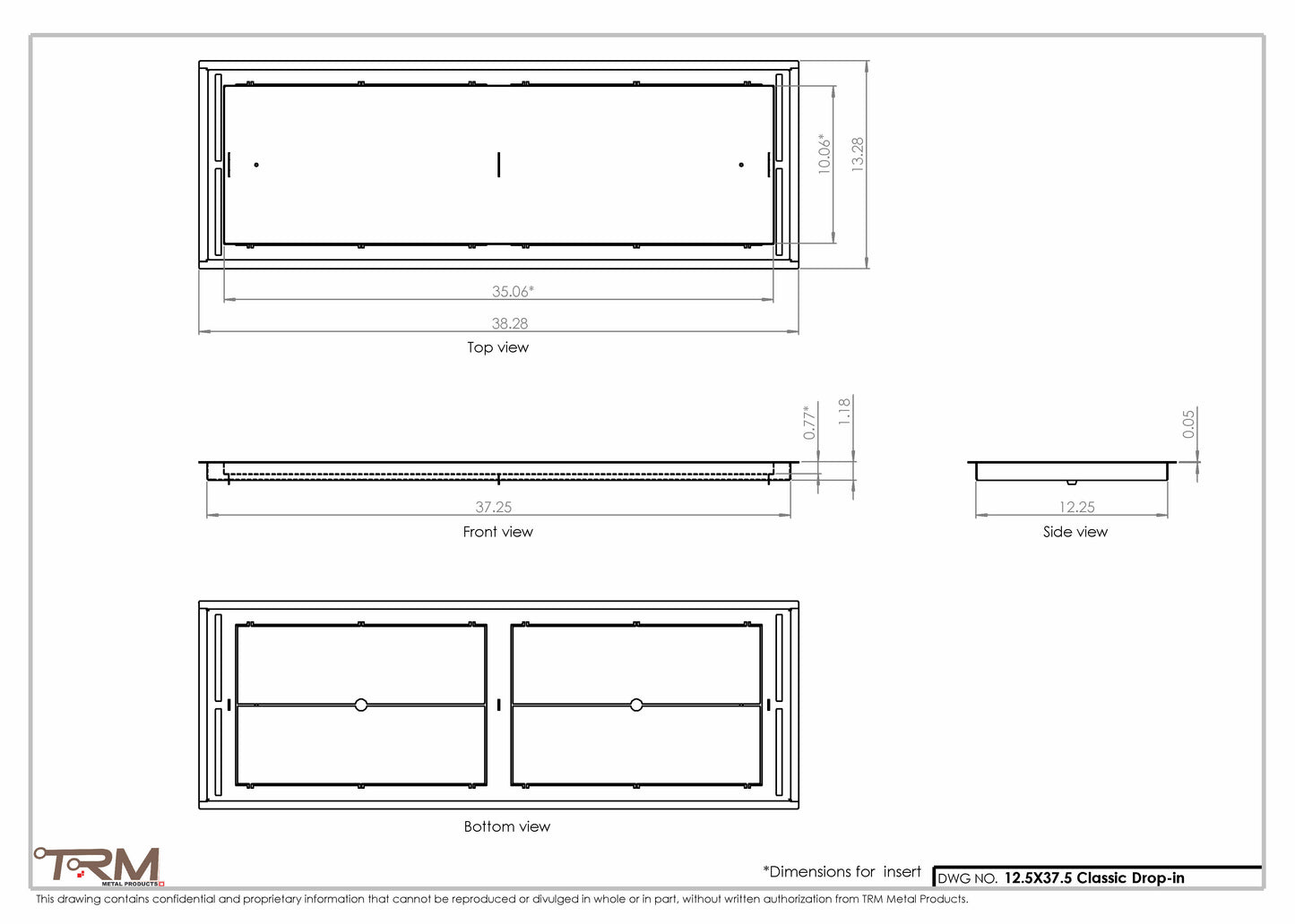 12.5x37.5 - Classic Drop-in Air Vent, Flush Floor-Matching, All Metal, Floor Vent Cover - TRM Metal  37.5x12.5