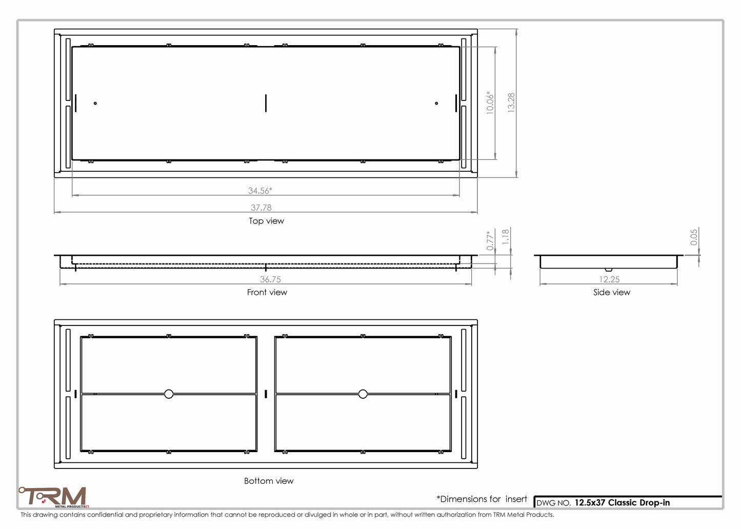 12.5x37 - Classic Drop-in Air Vent, Flush Floor-Matching, All Metal, Floor Vent Cover - TRM Metal  37x12.5