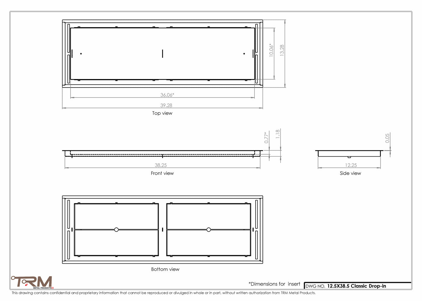 12.5x38.5 - Classic Drop-in Air Vent, Flush Floor-Matching, All Metal, Floor Vent Cover - TRM Metal  38.5x12.5