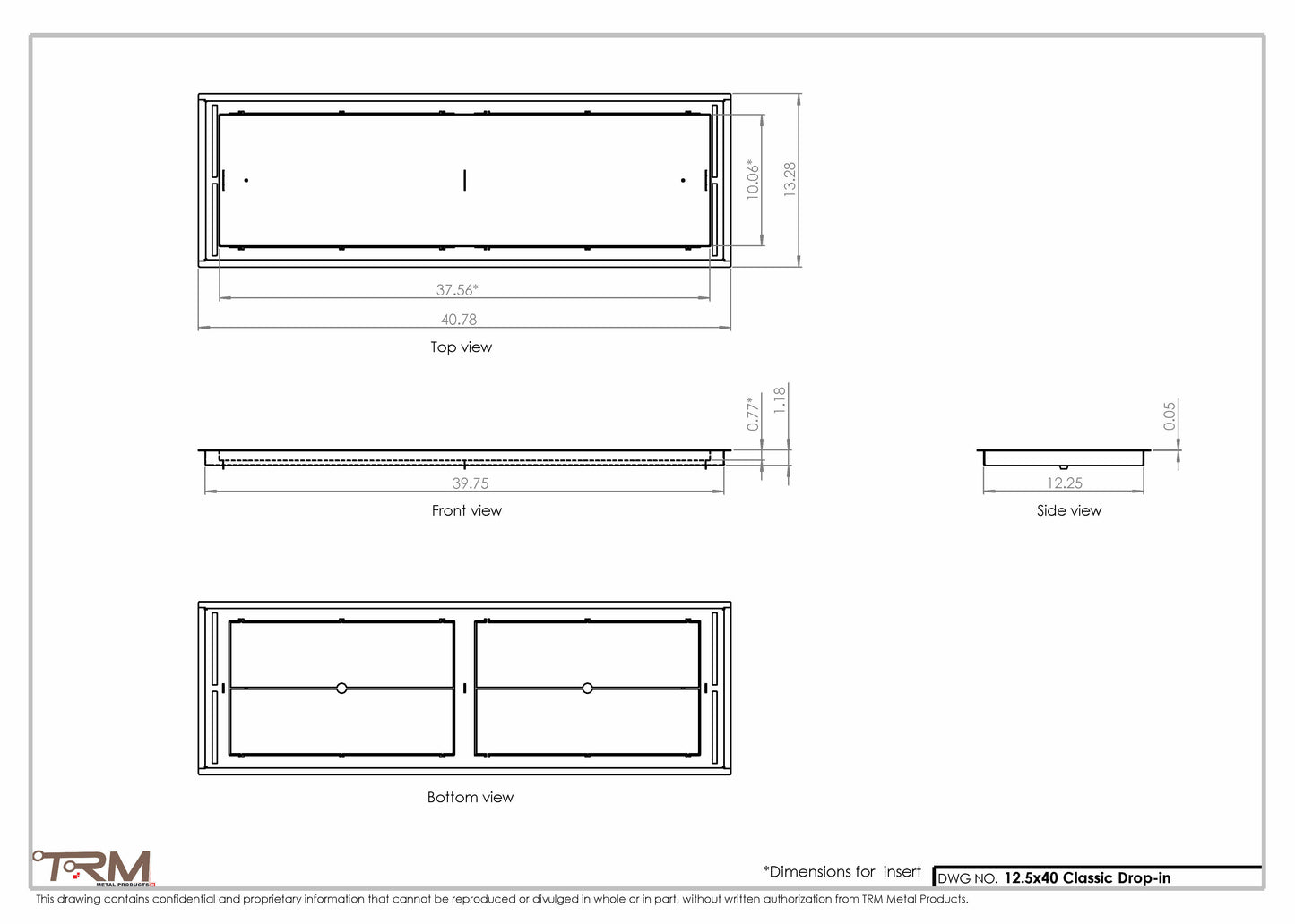 12.5x40 - Classic Drop-in Air Vent, Flush Floor-Matching, All Metal, Floor Vent Cover - TRM Metal  40x12.5
