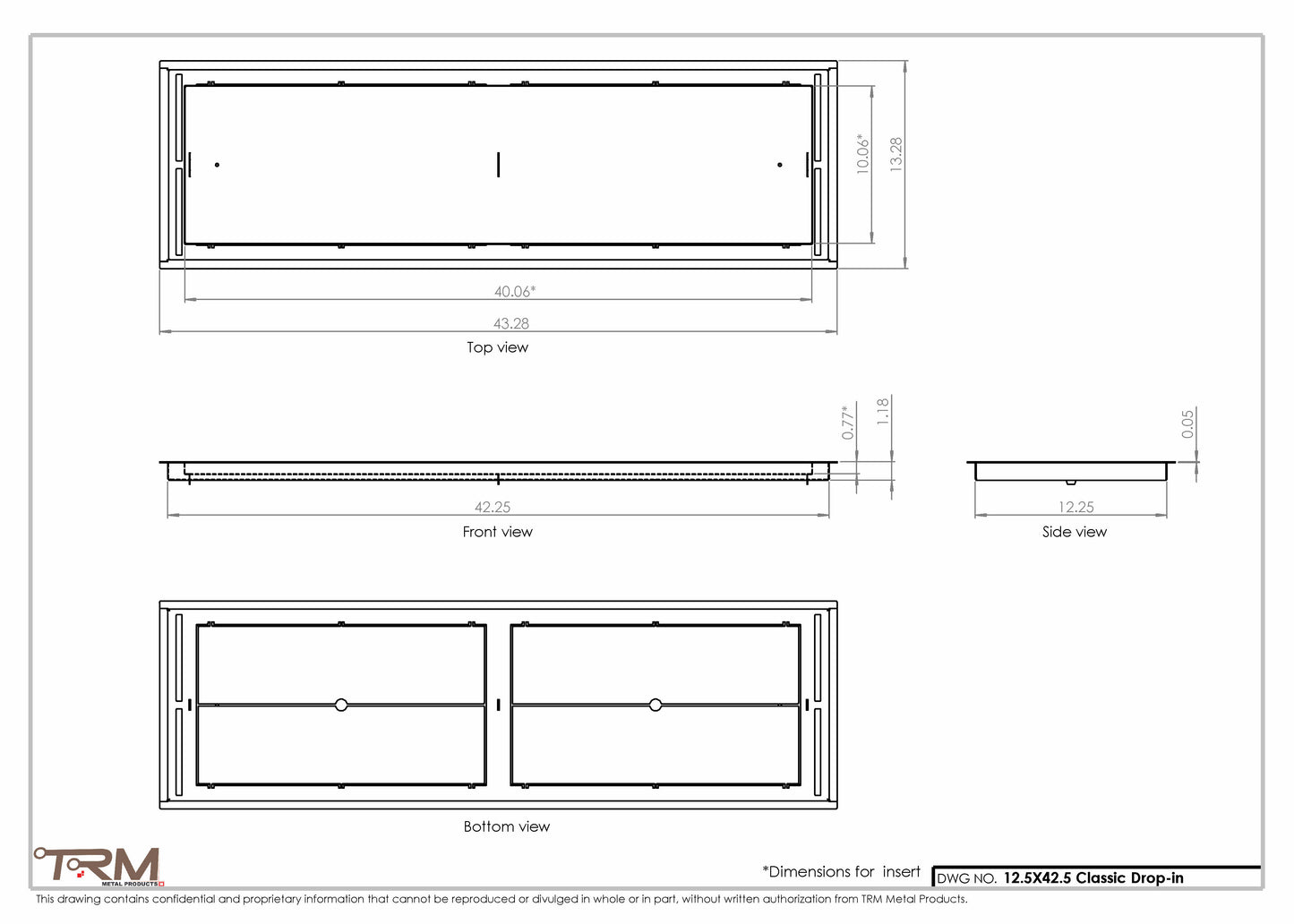 12.5x42.5 - Classic Drop-in Air Vent, Flush Floor-Matching, All Metal, Floor Vent Cover - TRM Metal  42.5x12.5