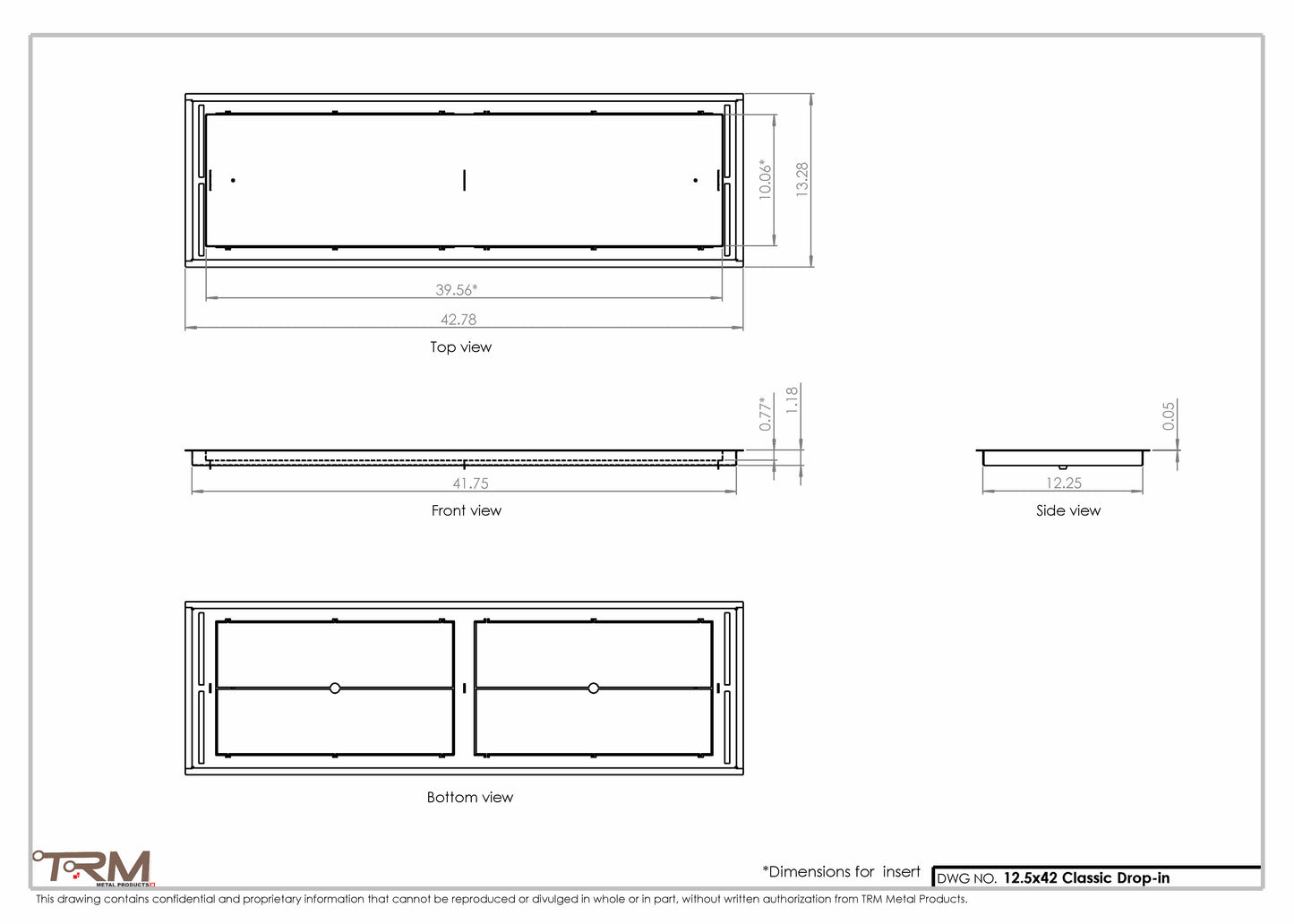 12.5x42 - Classic Drop-in Air Vent, Flush Floor-Matching, All Metal, Floor Vent Cover - TRM Metal  42x12.5