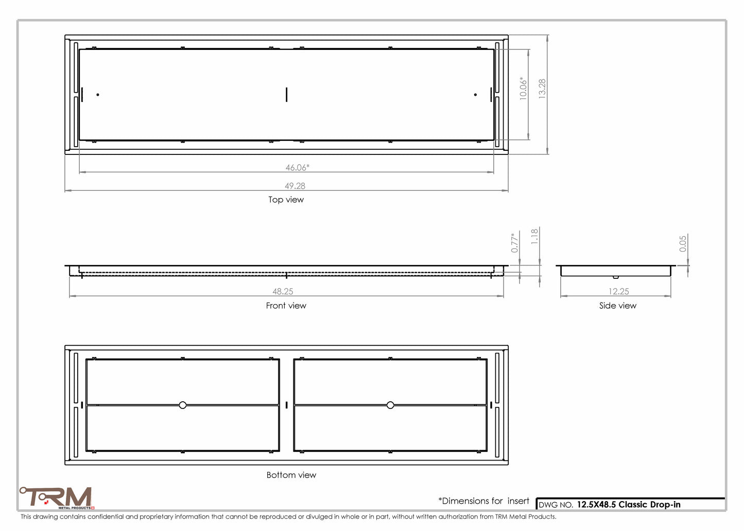 12.5x48.5 - Classic Drop-in Air Vent, Flush Floor-Matching, All Metal, Floor Vent Cover - TRM Metal  48.5x12.5
