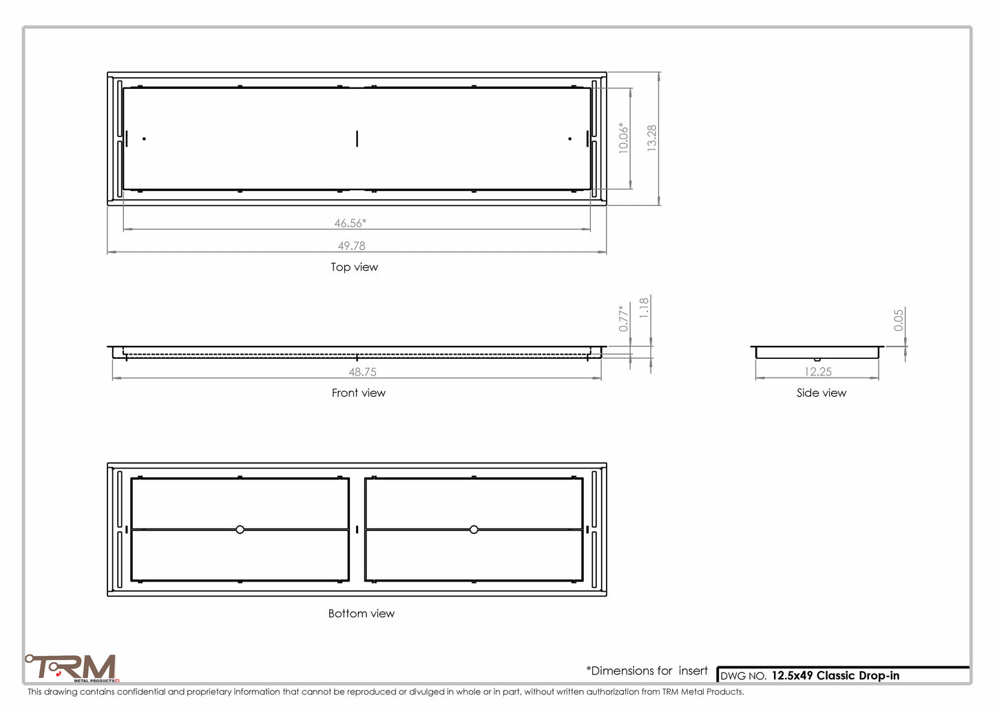 12.5x49 - Classic Drop-in Air Vent, Flush Floor-Matching, All Metal, Floor Vent Cover - TRM Metal  49x12.5