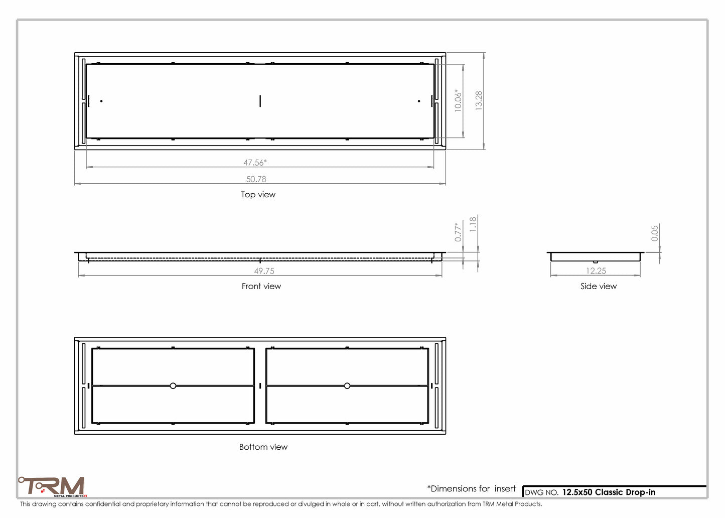 12.5x50 - Classic Drop-in Air Vent, Flush Floor-Matching, All Metal, Floor Vent Cover - TRM Metal  50x12.5