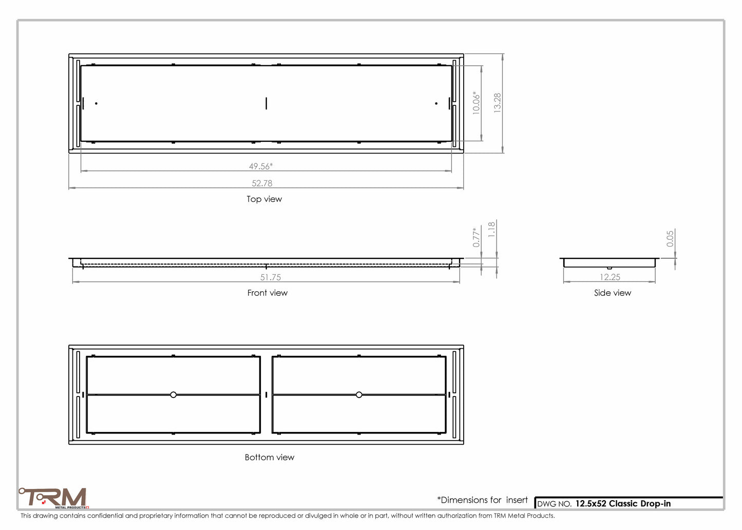 12.5x52 - Classic Drop-in Air Vent, Flush Floor-Matching, All Metal, Floor Vent Cover - TRM Metal  52x12.5