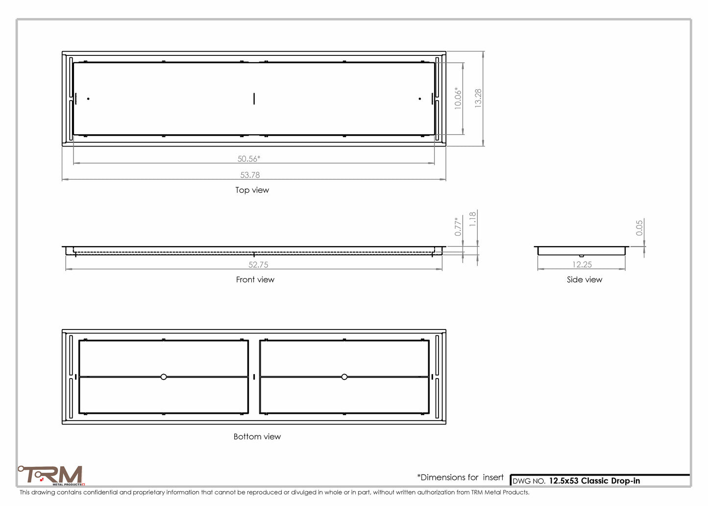 12.5x53 - Classic Drop-in Air Vent, Flush Floor-Matching, All Metal, Floor Vent Cover - TRM Metal  53x12.5