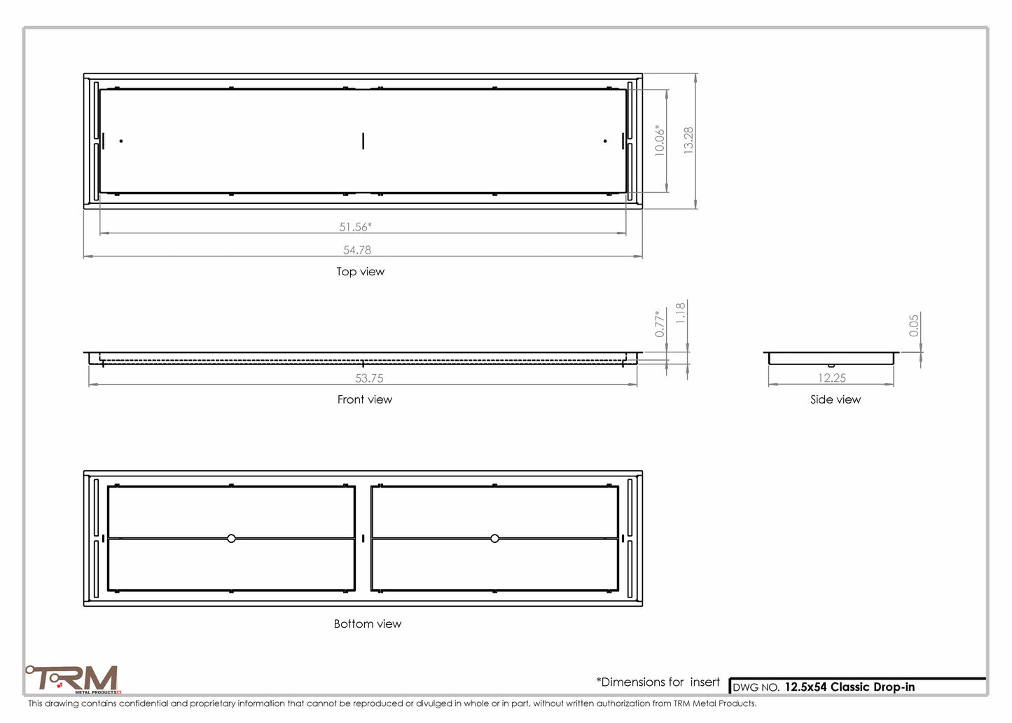 12.5x54 - Classic Drop-in Air Vent, Flush Floor-Matching, All Metal, Floor Vent Cover - TRM Metal  54x12.5