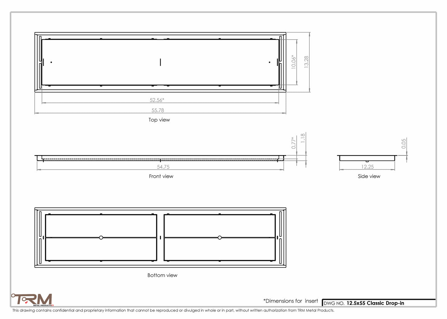 12.5x55 - Classic Drop-in Air Vent, Flush Floor-Matching, All Metal, Floor Vent Cover - TRM Metal  55x12.5