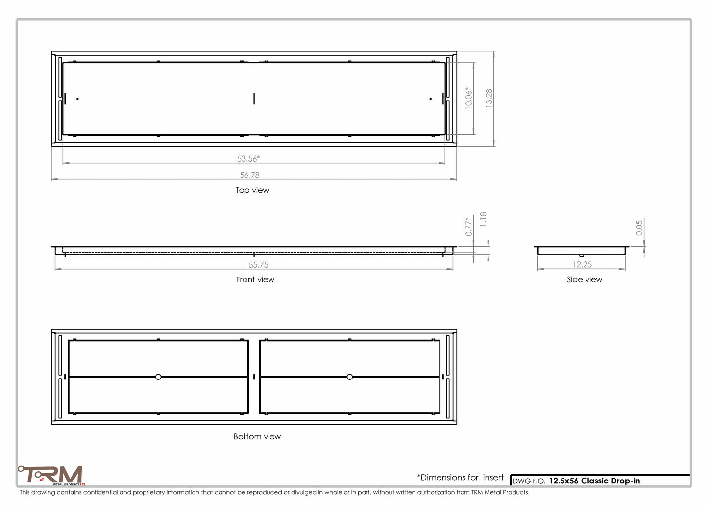 12.5x56 - Classic Drop-in Air Vent, Flush Floor-Matching, All Metal, Floor Vent Cover - TRM Metal  56x12.5