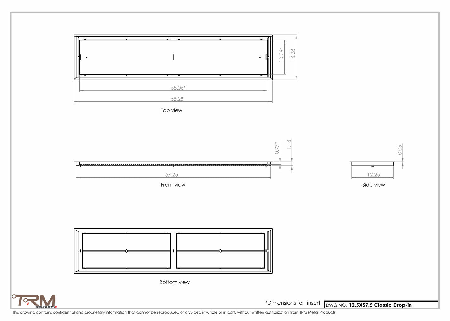 12.5x57.5 - Classic Drop-in Air Vent, Flush Floor-Matching, All Metal, Floor Vent Cover - TRM Metal  57.5x12.5