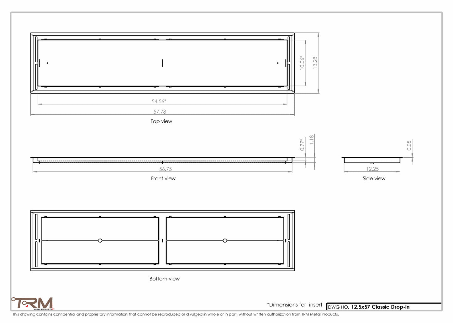 12.5x57 - Classic Drop-in Air Vent, Flush Floor-Matching, All Metal, Floor Vent Cover - TRM Metal  57x12.5