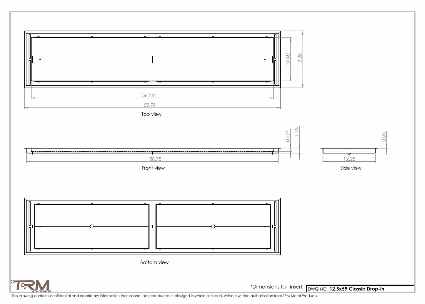 12.5x59 - Classic Drop-in Air Vent, Flush Floor-Matching, All Metal, Floor Vent Cover - TRM Metal  59x12.5